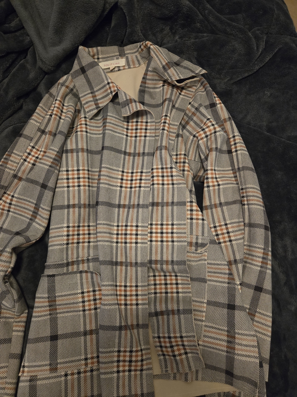 Solitaire Plaid Trench Coat in Gray, Tan & Black